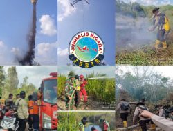 Personil Gabungan Polres Ogan Ilir Padamkan Karhutla di Bantu 2 Unit Helikopter Water Bombing